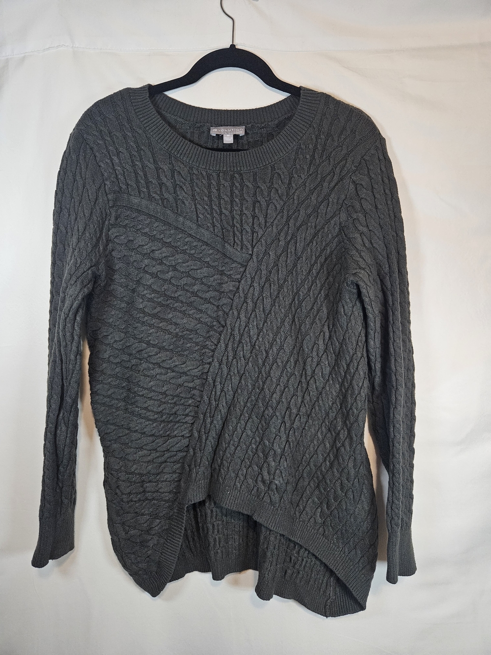 Women's Asymmetrical Cable Crewneck Sweater Forest Green